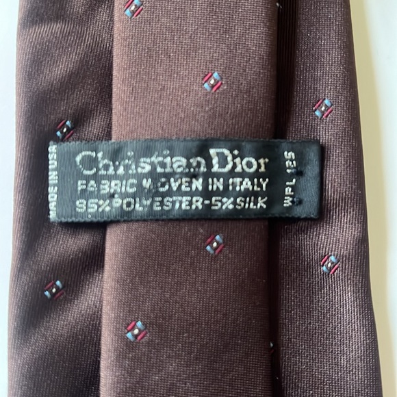 Christian Dior Brown NeckTie with Blue Emblem and Blue, Red & Gold Design - Picture 5 of 6